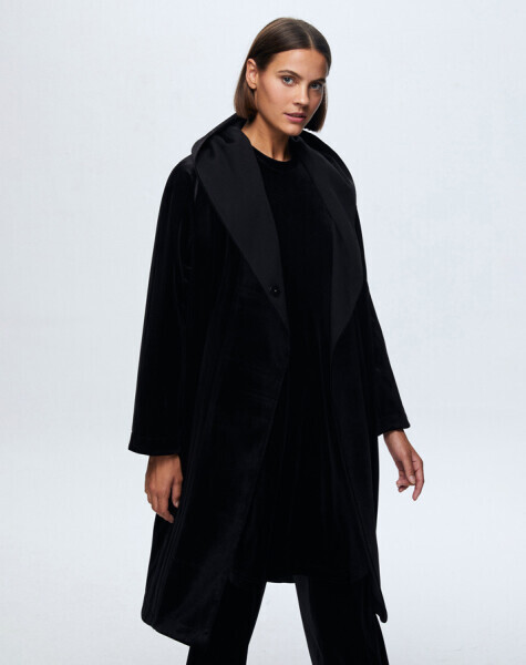 Knitwear Lined Velvet Coat - 3
