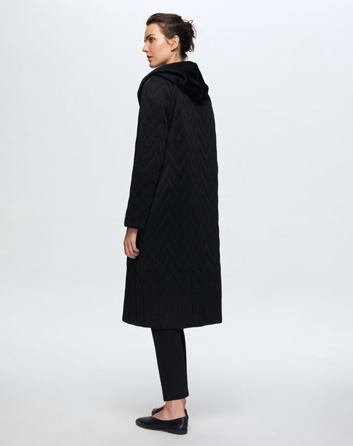 T24K-8023 Kapişonlu Kapitone Kap BLACK - 2