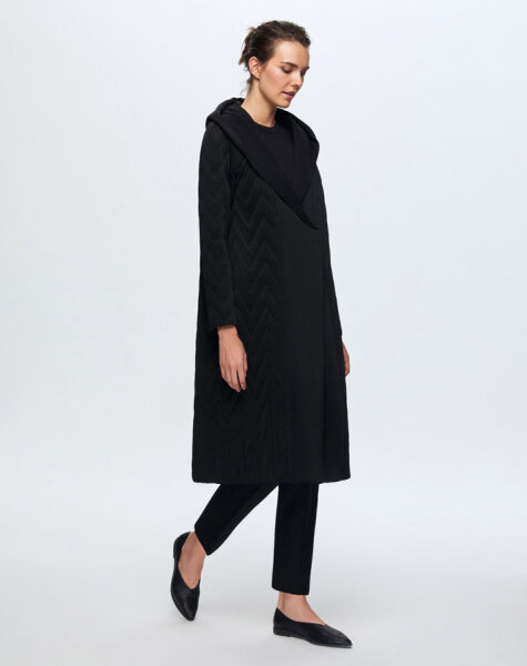 T24K-8023 Kapişonlu Kapitone Kap BLACK - MISS DALIDA