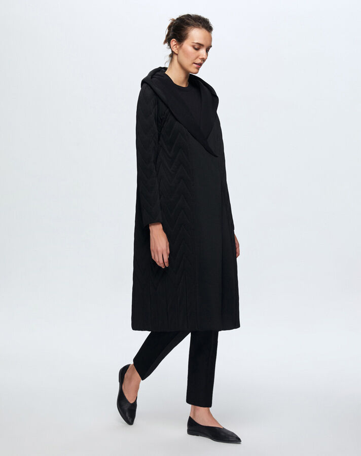 T24K-8023 Kapişonlu Kapitone Kap BLACK - 1