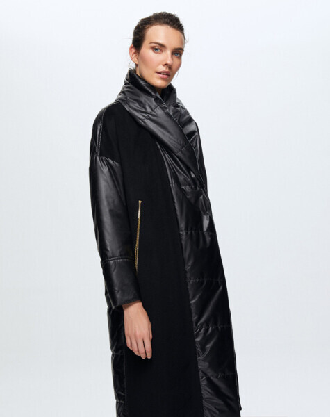 T24K-8027 Triko Detaylı Yağmurluk Mont BLACK 