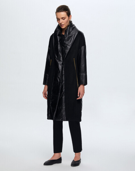 T24K-8027 Triko Detaylı Yağmurluk Mont BLACK - 2