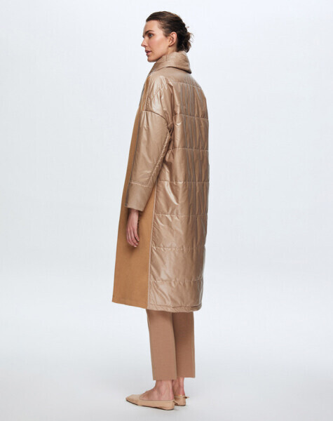 T24K-8027 Triko Detaylı Yağmurluk Mont CAMEL - 4