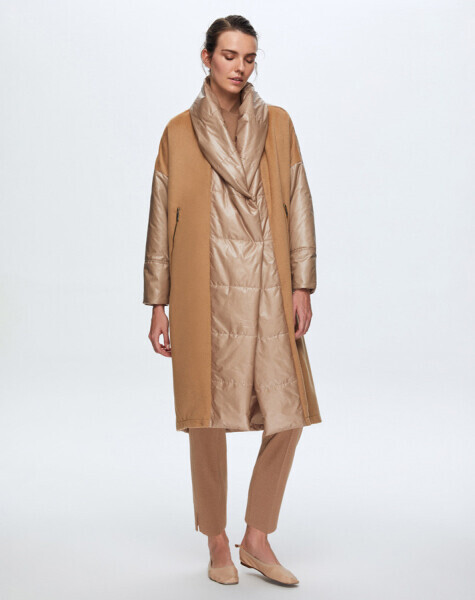 T24K-8027 Triko Detaylı Yağmurluk Mont CAMEL - 3