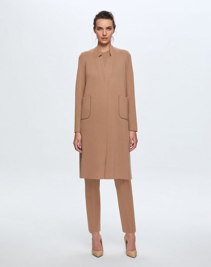 T24K-9004 Düz Renk Cepli Uzun Hırka COMO-CAREMEL - 1