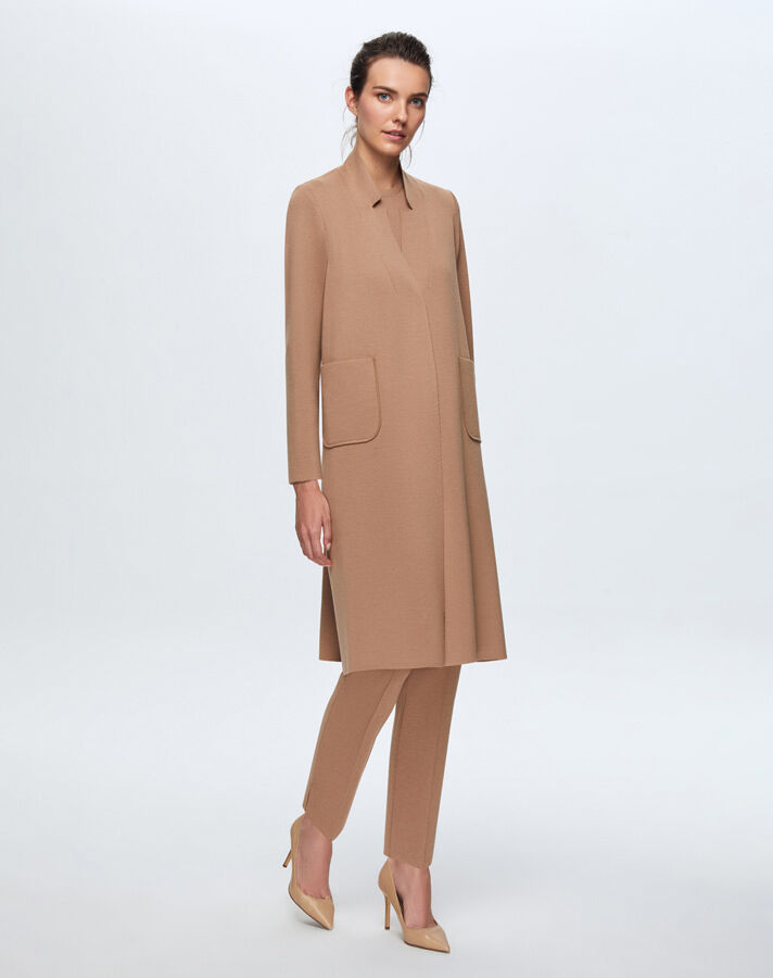 T24K-9004 Düz Renk Cepli Uzun Hırka COMO-CAREMEL - 2