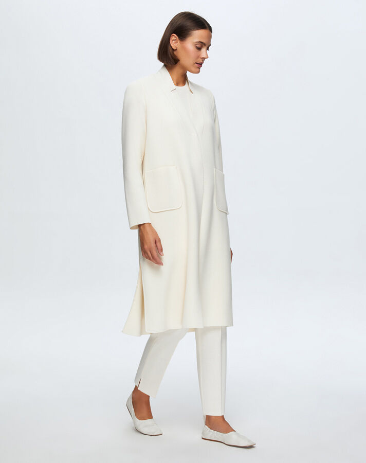 T24K-9004 Düz Renk Cepli Uzun Hırka FEDE-ECRU - 1