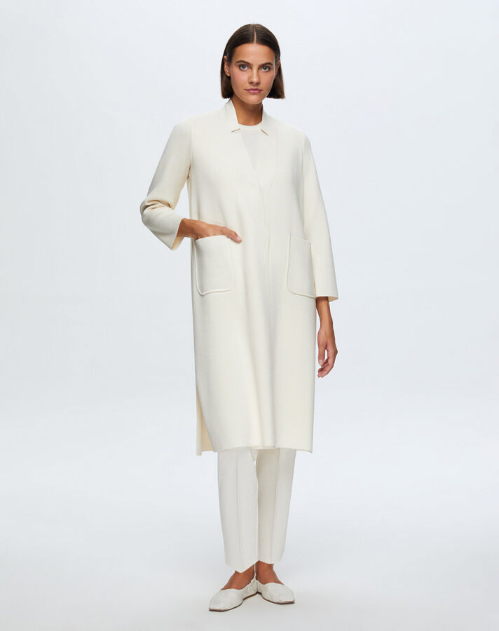 T24K-9004 Düz Renk Cepli Uzun Hırka FEDE-ECRU - 2