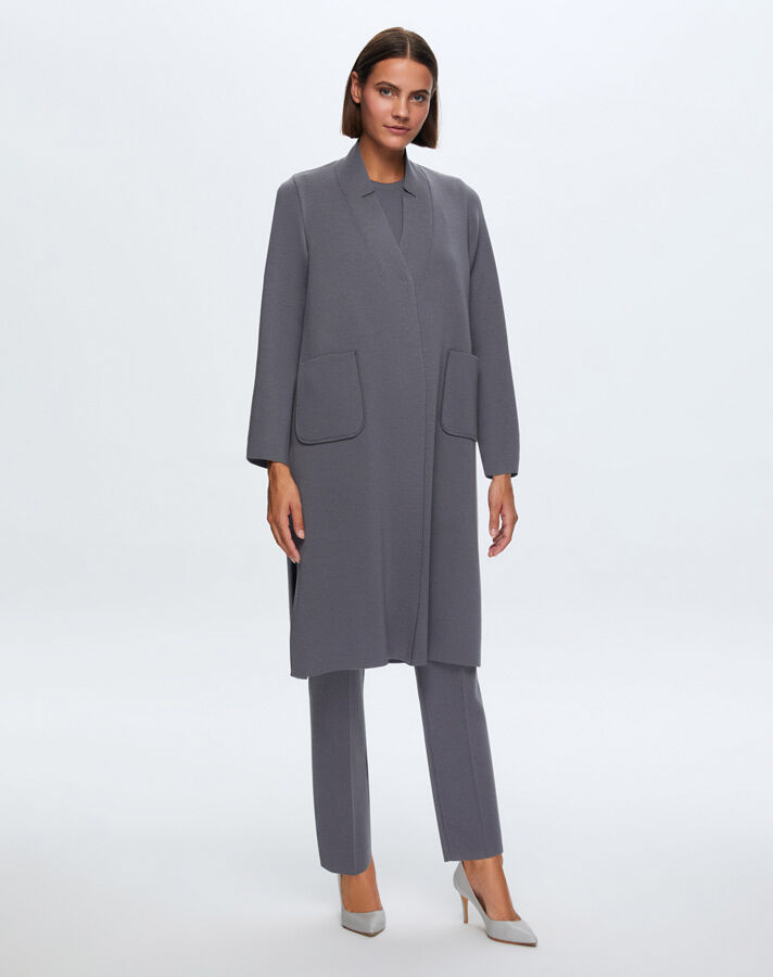 T24K-9004 Düz Renk Cepli Uzun Hırka OMERO-DARK GREY - 1