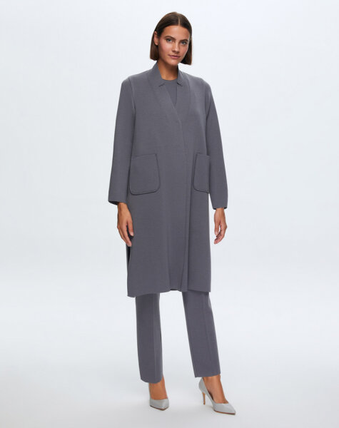 T24K-9004 Düz Renk Cepli Uzun Hırka OMERO-DARK GREY 