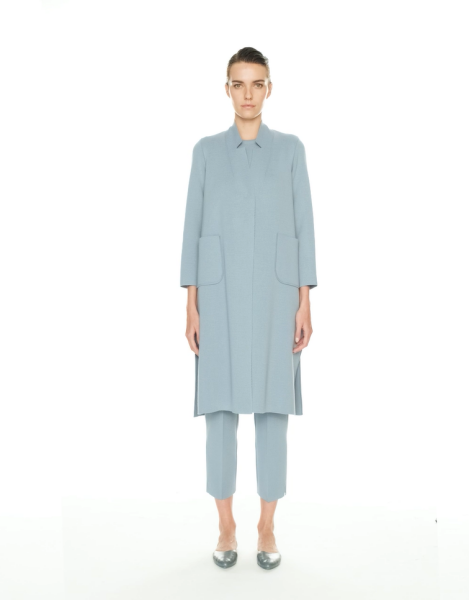 T24K-9004 Düz Renk Cepli Uzun Hırka OVALE-BLUE 