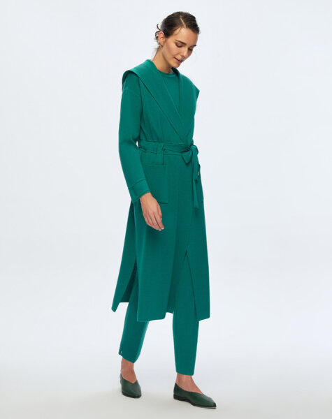 T24K-9007 Beli Kuşaklı Düz Renk Hırka IMOLA-EMERLAND - 2