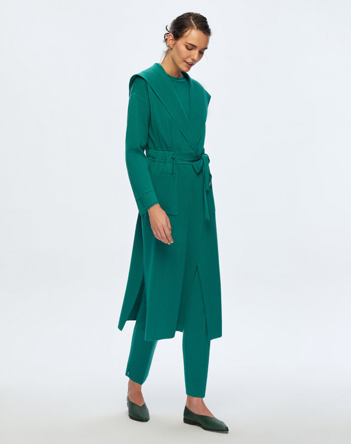 T24K-9007 Beli Kuşaklı Düz Renk Hırka IMOLA-EMERLAND - 2