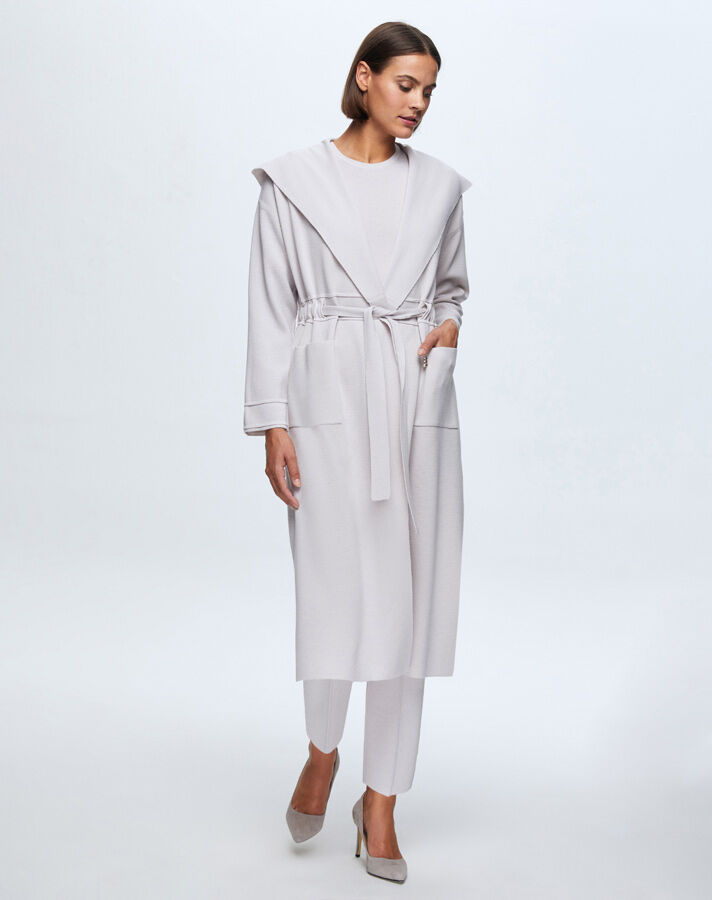 T24K-9007 Beli Kuşaklı Düz Renk Hırka RAME-BONE - 1