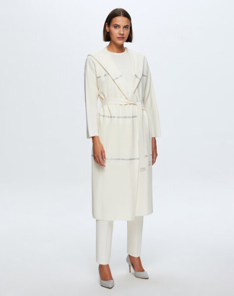 T24K-9009 Taş Şeritli Triko Uzun Hırka FEDE-ECRU 