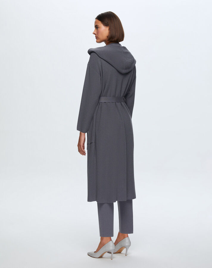 T24K-9009 Taş Şeritli Triko Uzun Hırka OMERO-DARK GREY - 3