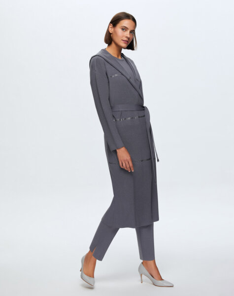 T24K-9009 Taş Şeritli Triko Uzun Hırka OMERO-DARK GREY - 2