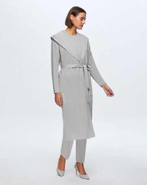 T24K-9009 Taş Şeritli Triko Uzun Hırka VİLLA-GREY - 2