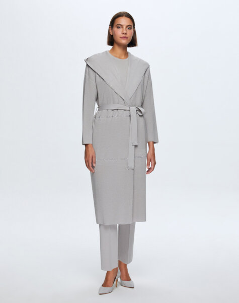 T24K-9009 Taş Şeritli Triko Uzun Hırka VİLLA-GREY - 1