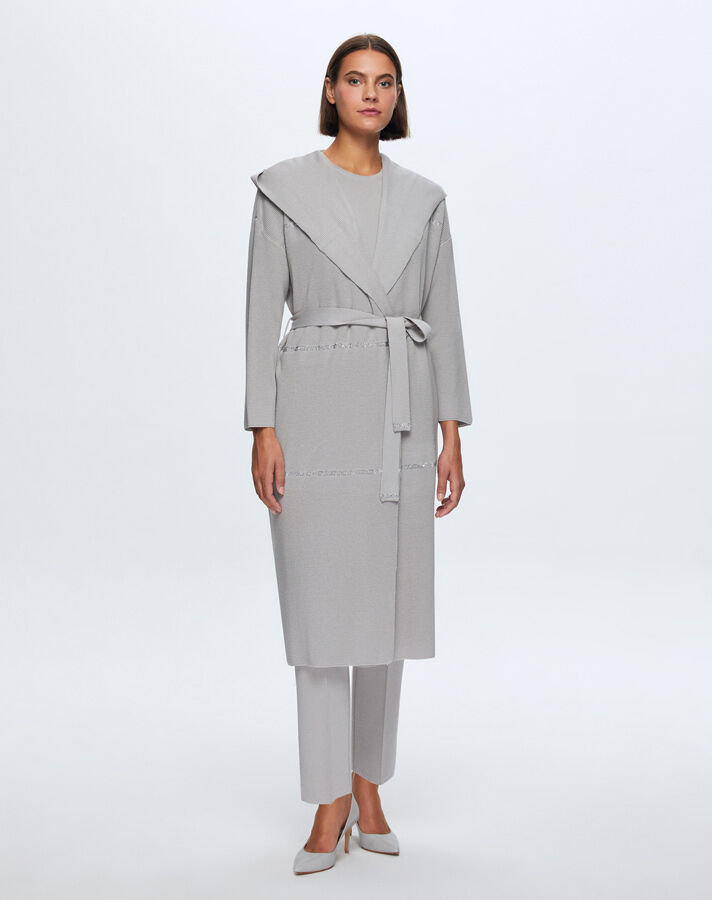 T24K-9009 Taş Şeritli Triko Uzun Hırka VİLLA-GREY - 1