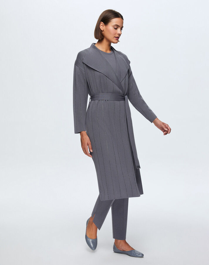 T24K-9011 Taş Detaylı Şal Yaka Uzun Hırka OMERO-DARK GREY - 2