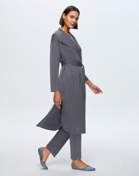 T24K-9011 Taş Detaylı Şal Yaka Uzun Hırka OMERO-DARK GREY - 3