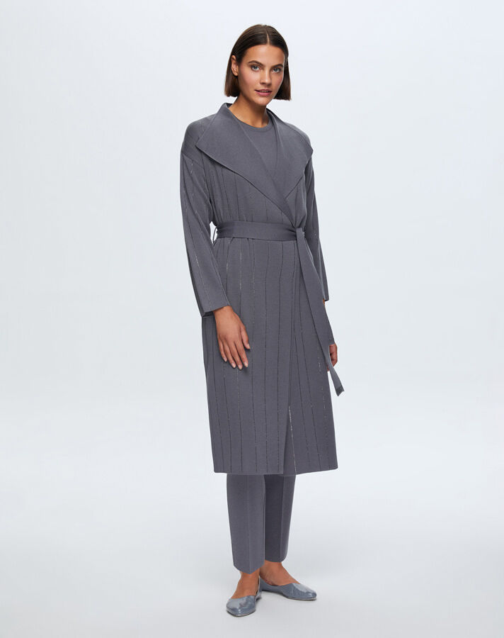 T24K-9011 Taş Detaylı Şal Yaka Uzun Hırka OMERO-DARK GREY - 1