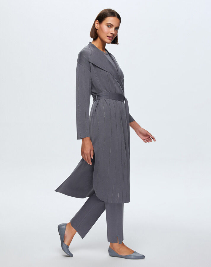 T24K-9011 Taş Detaylı Şal Yaka Uzun Hırka OMERO-DARK GREY - 3