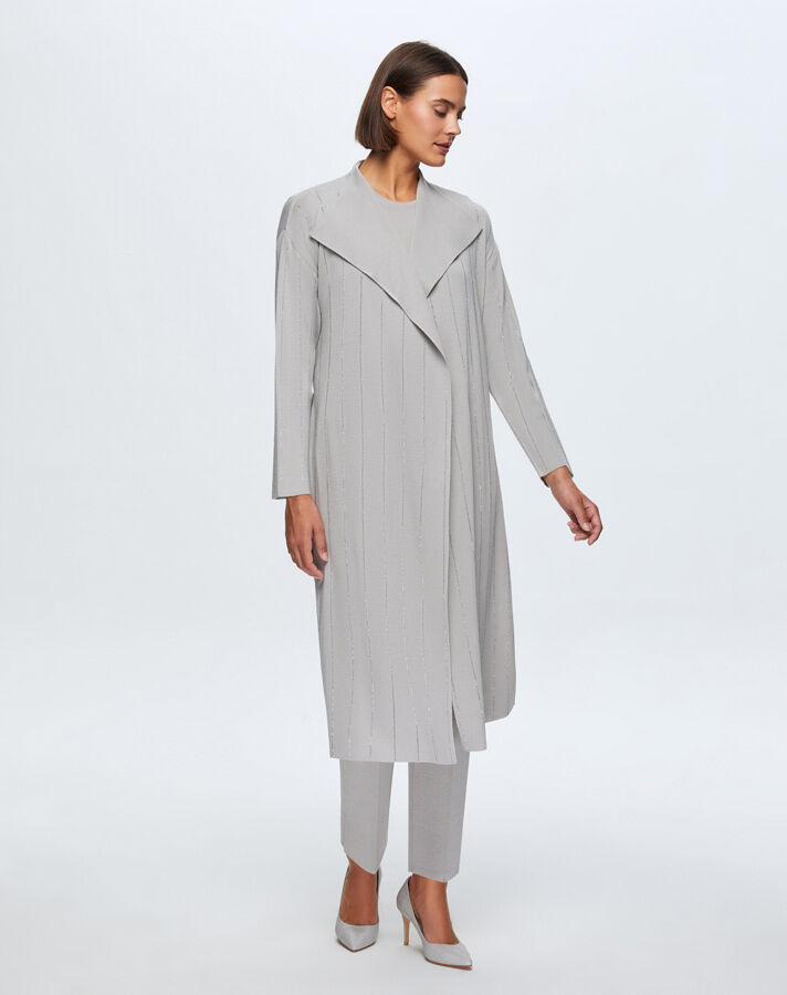 T24K-9011 Taş Detaylı Şal Yaka Uzun Hırka VİLLA-GREY - 1