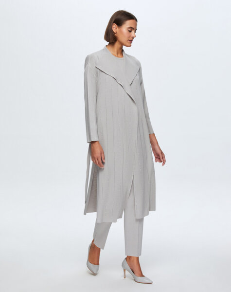 T24K-9011 Taş Detaylı Şal Yaka Uzun Hırka VİLLA-GREY - 2