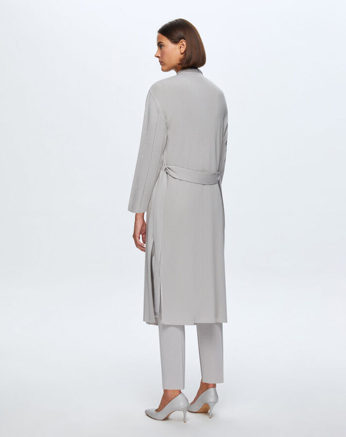 T24K-9011 Taş Detaylı Şal Yaka Uzun Hırka VİLLA-GREY - 3