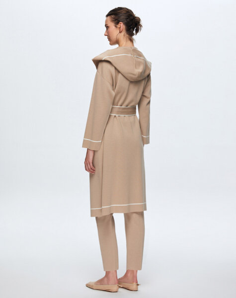 T24K-9013 Çizgi Şeritli Uzun Triko Hırka CORO-CAMEL - 3