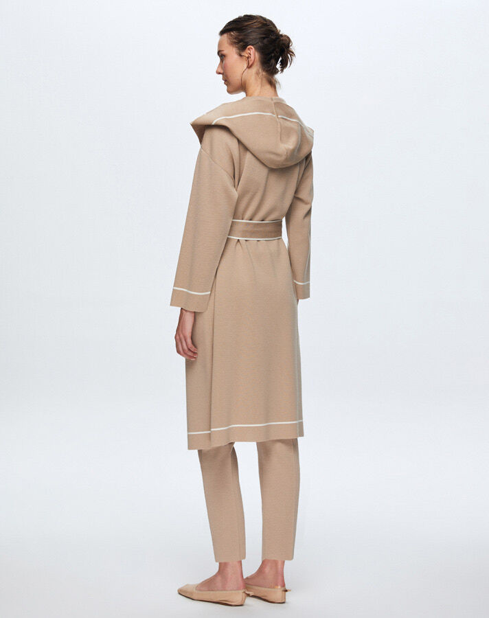 T24K-9013 Çizgi Şeritli Uzun Triko Hırka CORO-CAMEL - 3