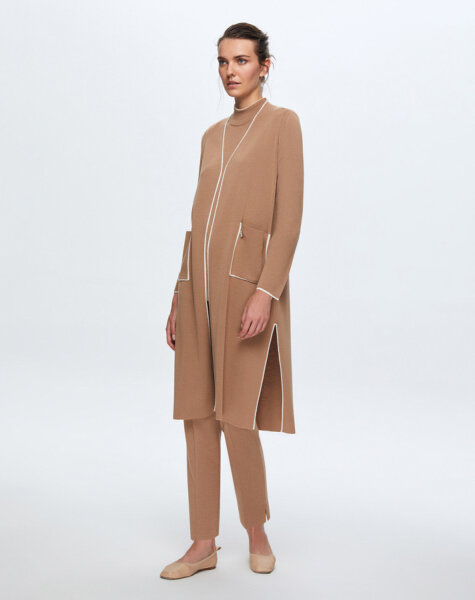 T24K-9015 Renk Şeritli Uzun Triko Hırka COMO-CAREMEL - 1