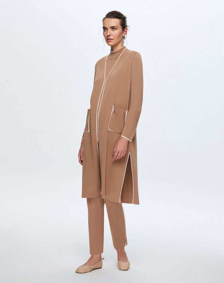 T24K-9015 Renk Şeritli Uzun Triko Hırka COMO-CAREMEL - 1