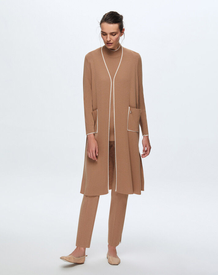 T24K-9015 Renk Şeritli Uzun Triko Hırka COMO-CAREMEL - 2