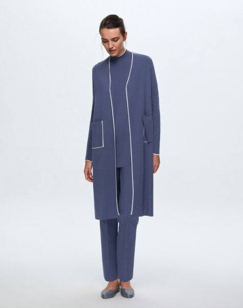 T24K-9015 Renk Şeritli Uzun Triko Hırka PENNA-DARK BLUE 