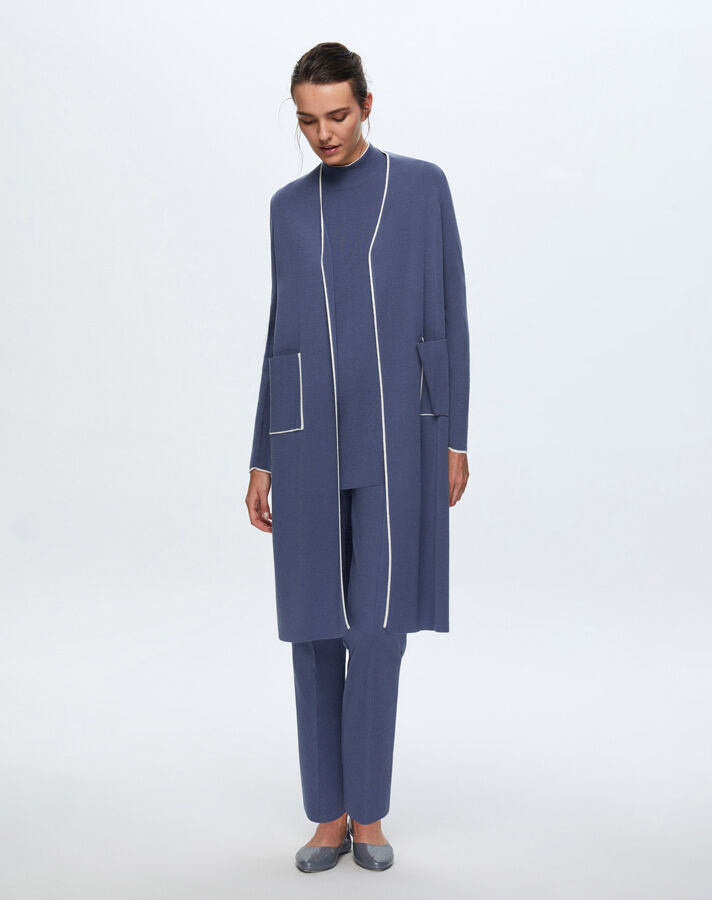 T24K-9015 Renk Şeritli Uzun Triko Hırka PENNA-DARK BLUE - 1