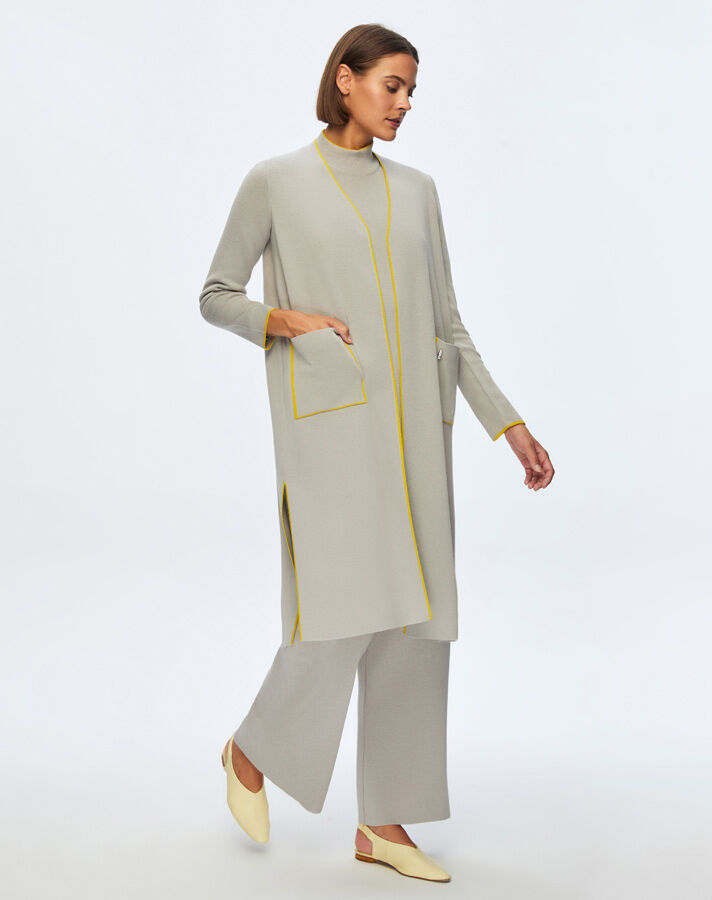 T24K-9015 Renk Şeritli Uzun Triko Hırka VİLLA-GREY - 1