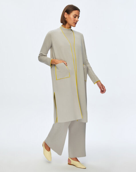 T24K-9015 Renk Şeritli Uzun Triko Hırka VİLLA-GREY 