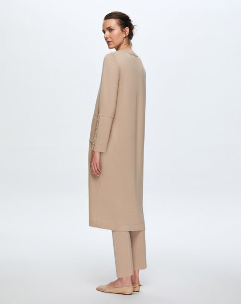 T24K-9022 Düz Renk Düğmeli Uzun Hırka CORO-CAMEL - 3