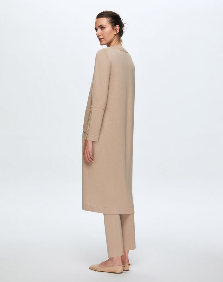 T24K-9022 Düz Renk Düğmeli Uzun Hırka CORO-CAMEL - 3