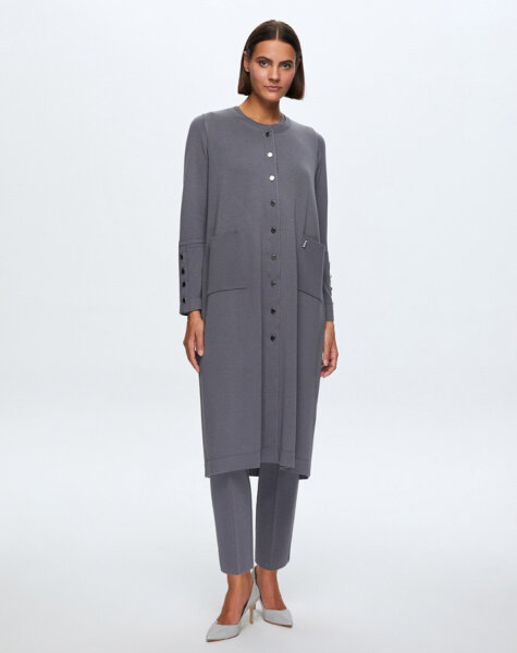 T24K-9022 Düz Renk Düğmeli Uzun Hırka OMERO-DARK GREY - 2