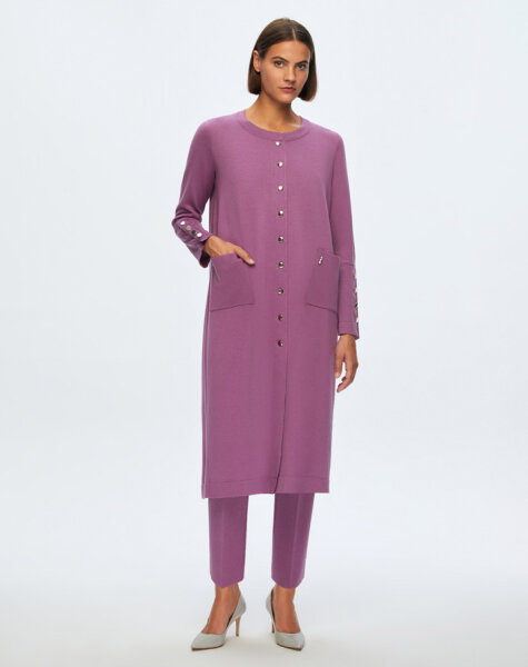 T24K-9022 Düz Renk Düğmeli Uzun Hırka SCOPA-ORCHİDE 