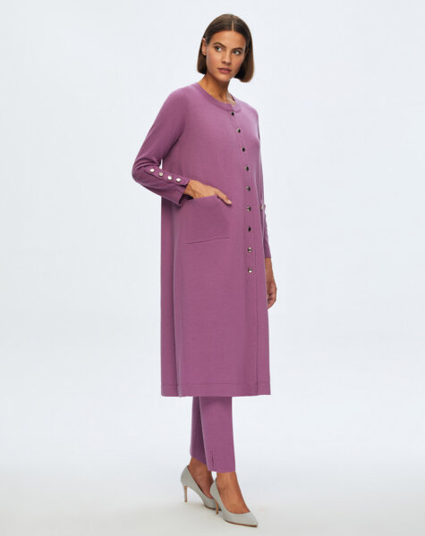 T24K-9022 Düz Renk Düğmeli Uzun Hırka SCOPA-ORCHİDE - 2