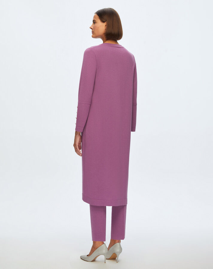 T24K-9022 Düz Renk Düğmeli Uzun Hırka SCOPA-ORCHİDE - 3