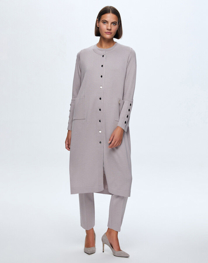 T24K-9022 Düz Renk Düğmeli Uzun Hırka TERRA-MİLKY - 1