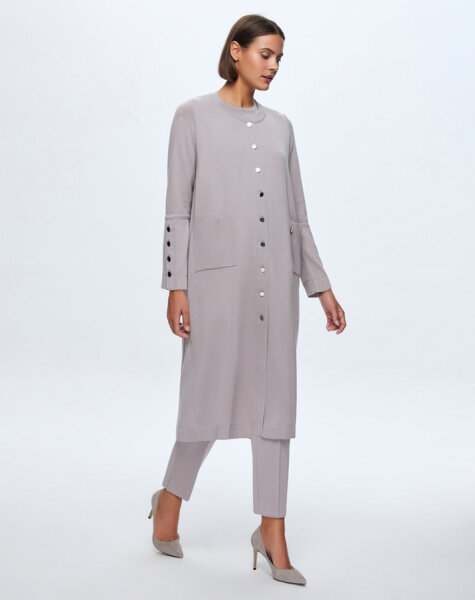 T24K-9022 Düz Renk Düğmeli Uzun Hırka TERRA-MİLKY - 2