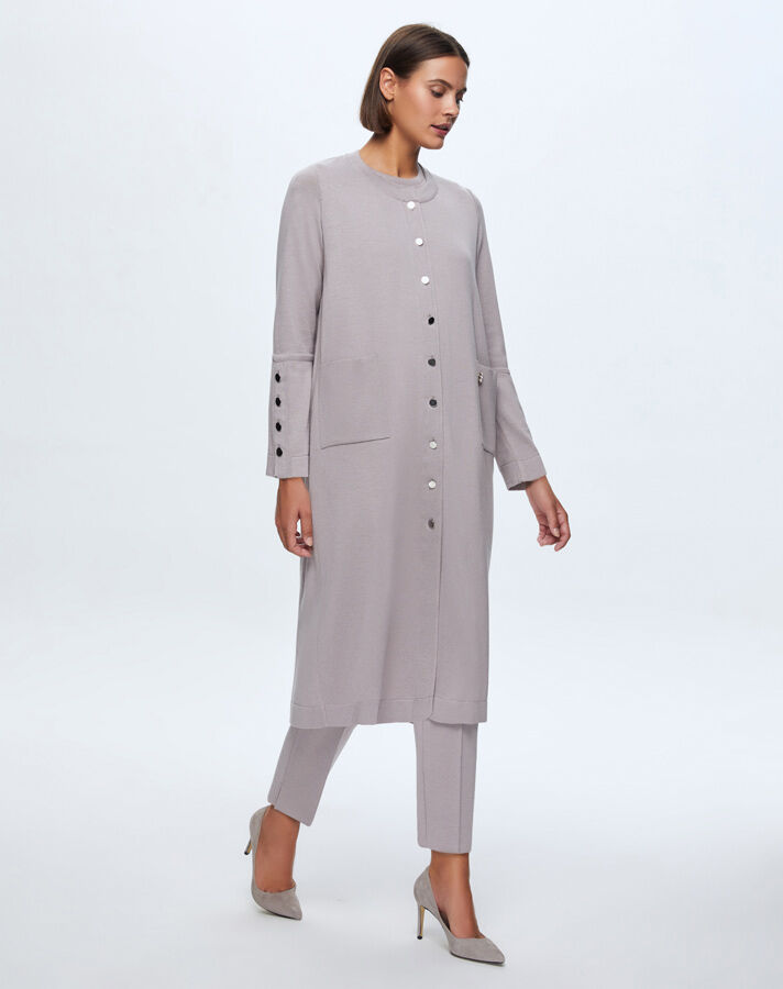 T24K-9022 Düz Renk Düğmeli Uzun Hırka TERRA-MİLKY - 2