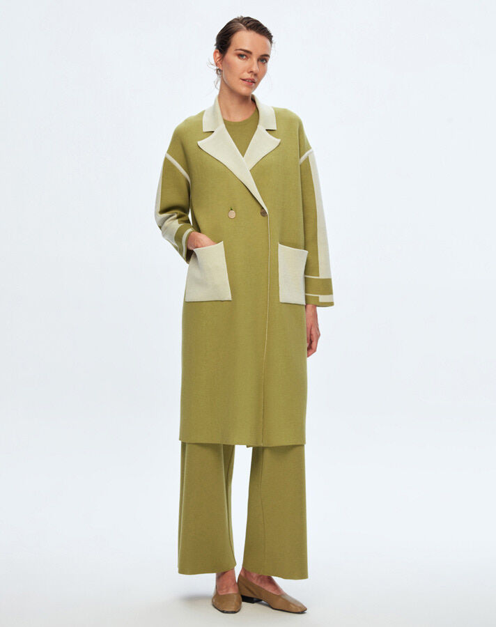 T24K-9024 Erkek Yaka Çelik Örgü Hırka FİABA-OLİVE - 1